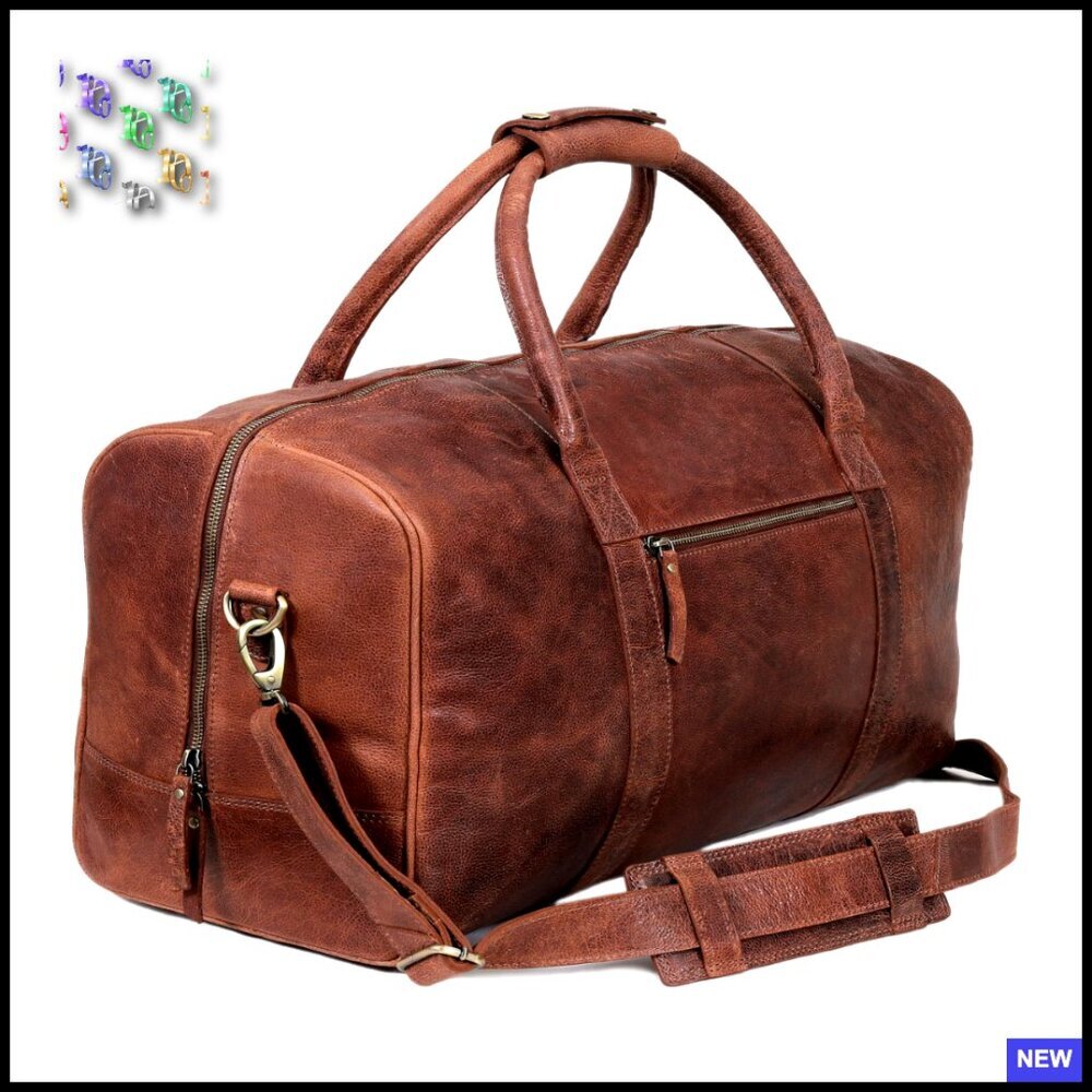 Vintage Style Cowhide Leather Duffel Bag Weekender Travel Gym Carry On